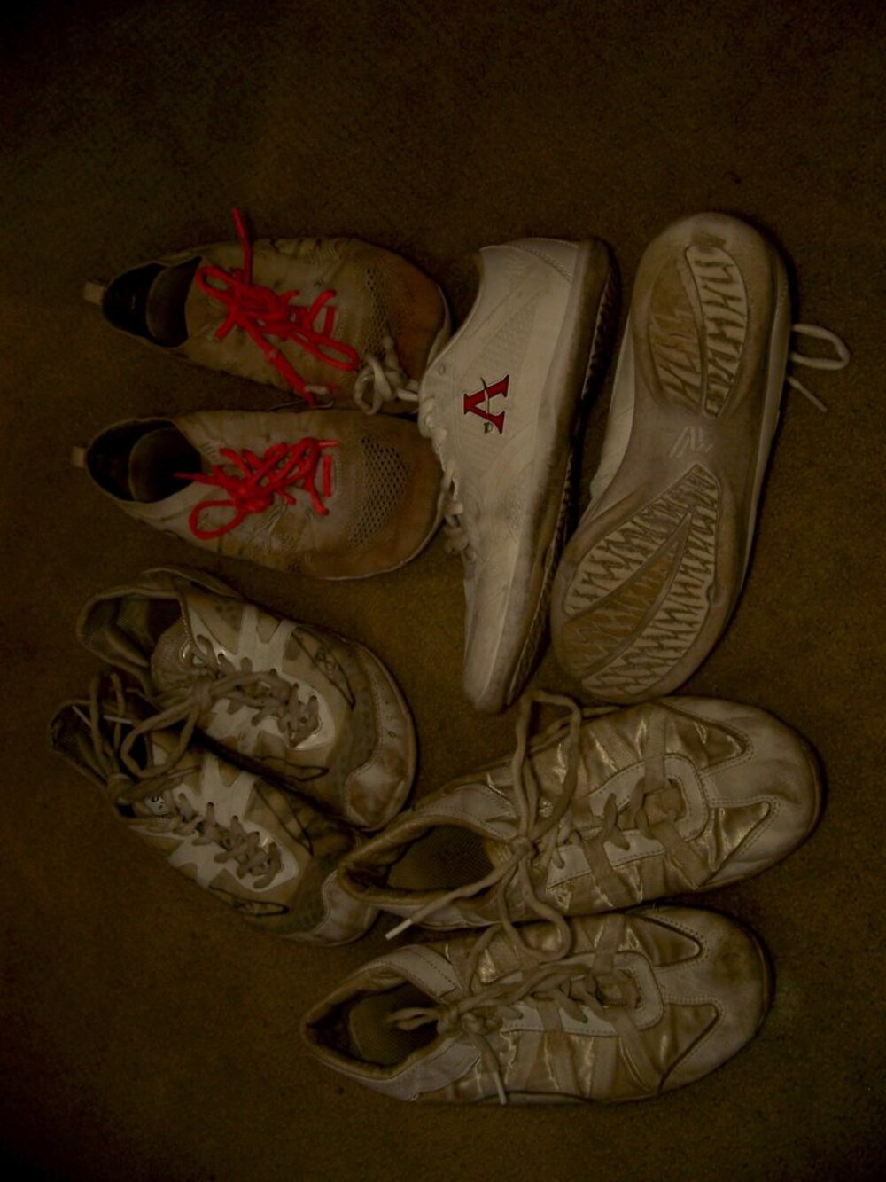 4 pairs very used cheerleading sneakers shoes nfinity & varsity